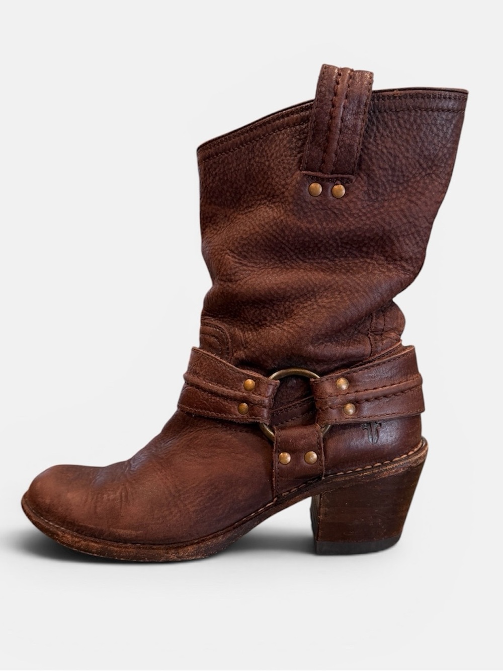 FRYE Carmen Harness Short Dk Brown Leather Women’s Boot Size 7.5